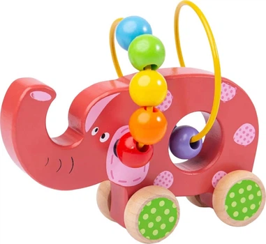 Pchacz Bigjigs drewniany Słoń ze spiralami ta koralikami (691621490716)