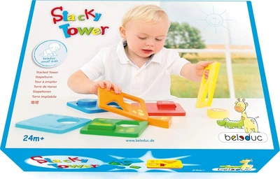 Drewniana wieża-sorter Beleduc Stacky Tower z kształtami (4014888180156)