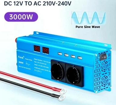 Інвертор Foval 12V–220V 3000W Чистий Синус | Автомобільний перетворювач напруги 12В/220В 3 кВт