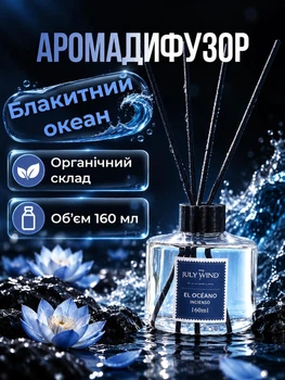 Аромадиффузор для дома и офиса с палочками 160 мл аромат Голубой океан ароматизатор для комнаты с эфирными маслами интерьерный парфюм и освежитель воздуха ноты водяного лотоса герани лилии кедра стеклянный флакон ротанговые палочки Синий 160_4_160_3S