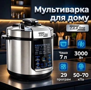 Мультиварка для дома Zepline ZP-125 чаша 7 л 3000 Вт 29 программ Сенсорная