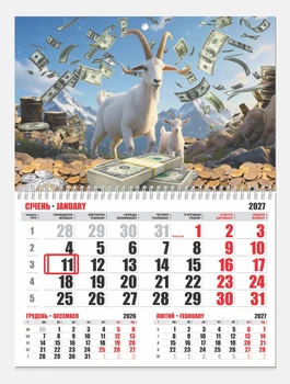 Календар квартальний економ 2027 Козы Контраст 300х410мм 03