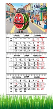 Календарь настенный квартальный на 2027 год на три пружины, Apriori , Херсон , Города Украины , Херсонский Арбуз , 29,7х61см , 7 вид