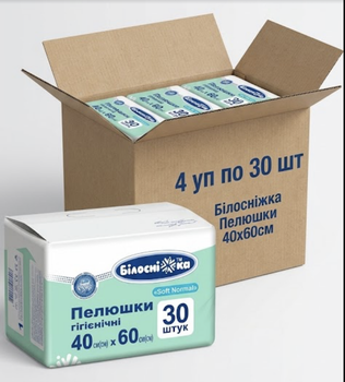 Пеленки одноразовые 40см х 60см 4*30=120 шт. Soft Normal "Белоснежка"