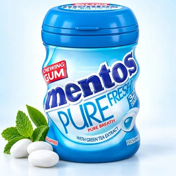 Жувальна Гумка Подушки Mentos Pure Breath Fresh Mint Ментос Пюр Фреш Свіжа Мята Без Цукру Екстракт Зеленого Чаю Синя Банка 32шт