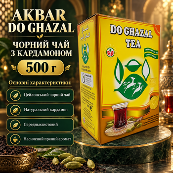 Черный чай Akbar Do Ghazal Cardamom Tea 500 г цейлонский среднелистовой натуральный с кардамоном ароматный пряный байховый для заваривания крепкого горячего напитка