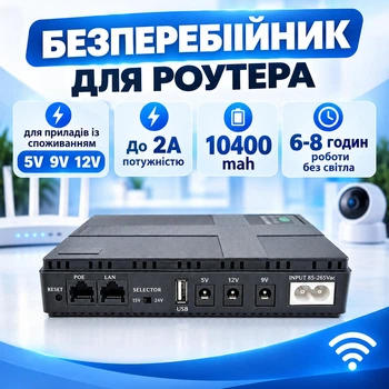 Бесперебойник для роутера 10400mAh 36W Wifi без света 5V 9V 12V Павербанк для интернета