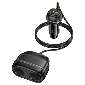 Автомобильный разветвитель прикуривателя Hoco Z59 на 2 гнезда с USB-A и Type-C Black