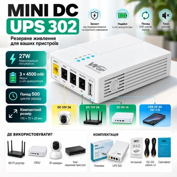 Бесперебойник для роутера Мини ИБП WGP UPS 302 13500 mAh 27W для Wi-Fi роутера и ONU