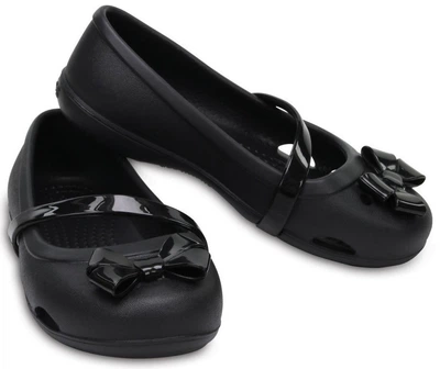 Дитячі крокси балетки для дівчинки Crocs Kids' Lina Charm Flat Black (27-28, чорний)