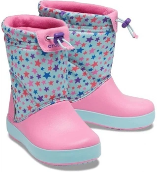 Дитячі крокси чоботи для дівчинки Crocs Crocband LodgePoint Graphic Winter Boot Blue/Pink (34-35, блакитні)