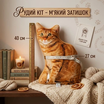 Подушка-обнимашка Рыжий Кот 40x27 см , декоративная подушка кот