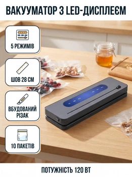 Вакууматор для продуктов 120 Вт Yiwu вакуумный упаковщик для дома сенсорный со встроенным резаком в комплекте пакеты для вакууматора 10 штук