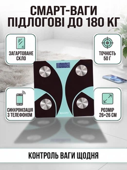 Ваги смарт підлогові Sokany 26х26 см електронні до 180 кг розумні ваги з Bluetooth М'ятний