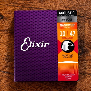 Струни для акустичної гітари Elixir 11002 Nanoweb 80/20 Bronze 10-47 Extra light