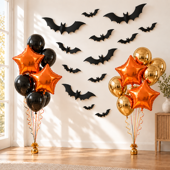 Набор шаров на Хэллоуин «Хромовая ночь», 14 шт. + 12 летучих мышей