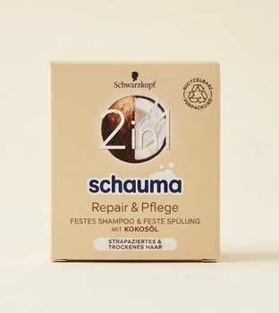 Твердий шампунь-кондиціонер 2в1 Schauma Repair & Pflege з кокосовою олією для пошкодженого та сухого волосся, 60 г