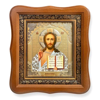 Икона Господа Вседержителя, лик 15х18 см, в светлом деревянном киоте, 05898