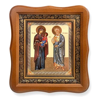 Икона Анна и Иоаким святые, лик 15х18 см, в светлом деревянном киоте.