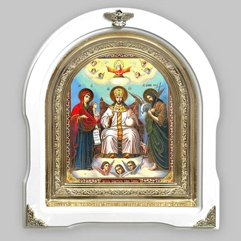 Икона Иисус Христос Царь Славы, лик 15х18 см, в белом деревянном киоте, арка