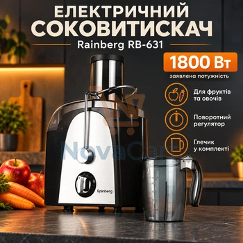 Соковыжималка с кувшином 1 л / Центробежная соковыжималка для яблок и моркови / Двухскоростная соковыжималка с поворотным регулятором