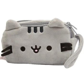 Пенал-косметичка Кіт Пушин Pusheen cat сірий плюш для шкільного приладдя