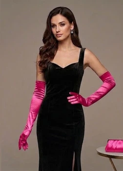Довгі атласні рукавички honey fashion accessories s/m/l яскраво-рожевий (30к048)