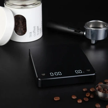 Электронные аккумуляторные весы для кофе - Coffee Scale высокоточные 0.1г мин. / 3000г макс. (3 кг) / 400 mAh / Таймер / Кабель для зарядки USB Type-C / Кофейные весы