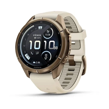 Смарт-годинник GARMIN Fenix 9 Pro inReach 43mm Autumn Gold Titanium with Cream/French Gray Silicone Band (010-04335-20/21)