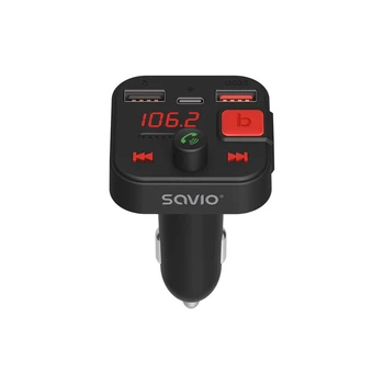 FM-трансмиттер Savio TR-15 с дисплеем Bluetooth зарядное устройство PD USB-C USB-A Quick Charge Bass Boost (5901986047889)