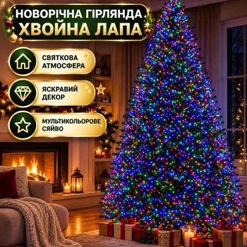 Декоративная гирлянда хвойная лапа / новогоднее световое украшение / LED-подсветка LH 2731