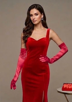 Довгі атласні рукавички honey fashion accessories s/m/l малиновий (30к048)