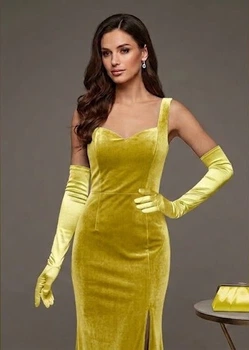 Довгі атласні рукавички honey fashion accessories s/m/l жовтий (30к048)