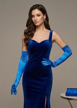 Довгі атласні рукавички honey fashion accessories s/m/l синій (30к048)