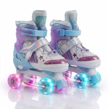 Роликовые коньки раздвижные ролики квады Русалочка Banwei 176 размер 34-38 White-Violet-Blue