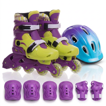 Детские раздвижные ролики с шлемом и защитой 3в1 SP-Sport 2920-1 размер 35-38 Purple-Yellow