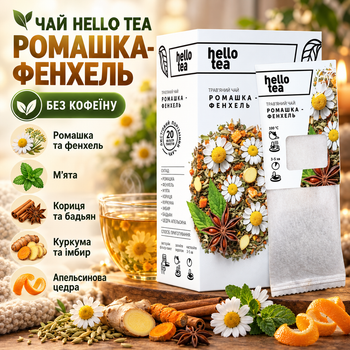 Чай травяной Hello Tea Ромашка Фенхель без кофеина с мятой корицей куркумой имбирем бадьяном апельсиновой цедрой