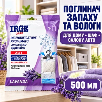 Поглинач запаху і вологи Irge з підвіскою для шафи Лаванда 500мл