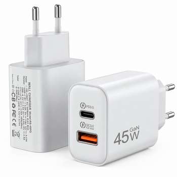 Быстрая зарядка для телефона 45W USB-A (PD3.0) USB-C (QC3.0) сетевое зарядное устройство для iPhone iPad MacBook зарядный адаптер быстрая зарядка для айфон айпад Xiaomi Samsung зарядный блок PAVLYSH B-45