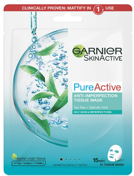 Maska tkaninowa Garnier Skin Naturals Pure Active dla tłustej i problematycznej skóry twarzy 23 g (3600542368896)