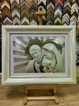 Серебряная икона Святая Семья с позолотой в раме (71 х 56 см) FAM 81259 7LORO