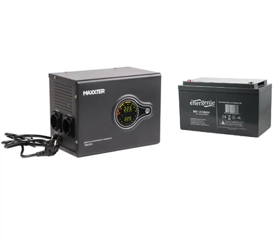 UPS ИБП с правильной синусоидой Maxxter MXHI-PSW100001 1000VA 600Вт, LCD, АКБ 100Ah, заряд 10А