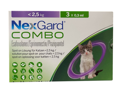 Каплі NexGard Combo для котів до 2,5 кг, S, 3 піпетки