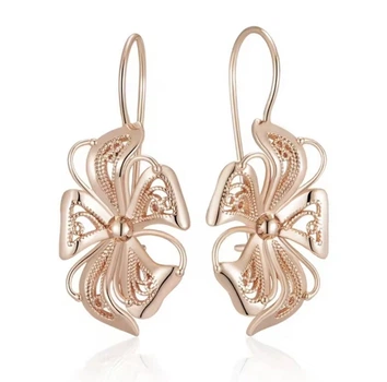 Жіночі сережки квітка ажурна (золото 585п) французька петля Floral Grace GONCHAR & CO. ювелірний сплав