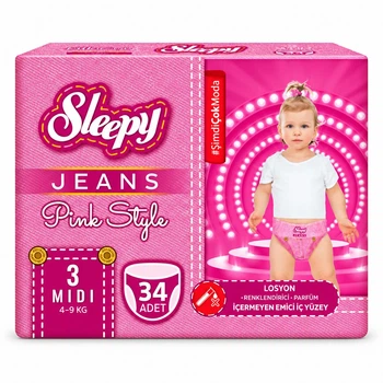 Подгузники-трусики детские Sleepy Jeans Pink Style midi 3 (4-9 кг) 34 шт.