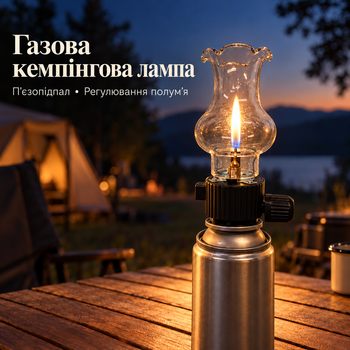 Газова туристична лампа OS-606, портативний кемпінговий світильник на цанговий балон з регулюванням полум'я