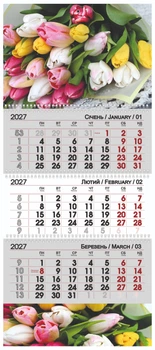 Календарь квартальный настенный на 2027 год на 3 пружины Тюльпаны (13799)