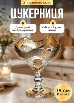 Цукерниця скляна на ніжці тарілка для цукерок Bohemia Gold 13×15 см ваза для цукерок Золотистий