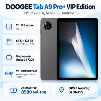 Планшет Doogee Tab A9 Pro+ VIP Edition 6/128 ГБ 11" 90 Гц Wi-Fi IPS Android 15 Grey