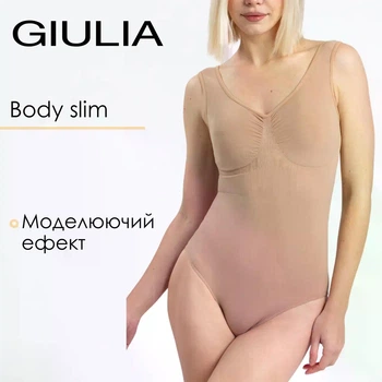 Жіноче коригуюче боді з мікрофібри Giulia BODY SLIP SHAPEWEAR XXL Beige-nude, повсякденне боді сліпи, моделююче
